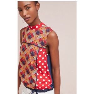 Anthropologie Plaid Polka Dot Top